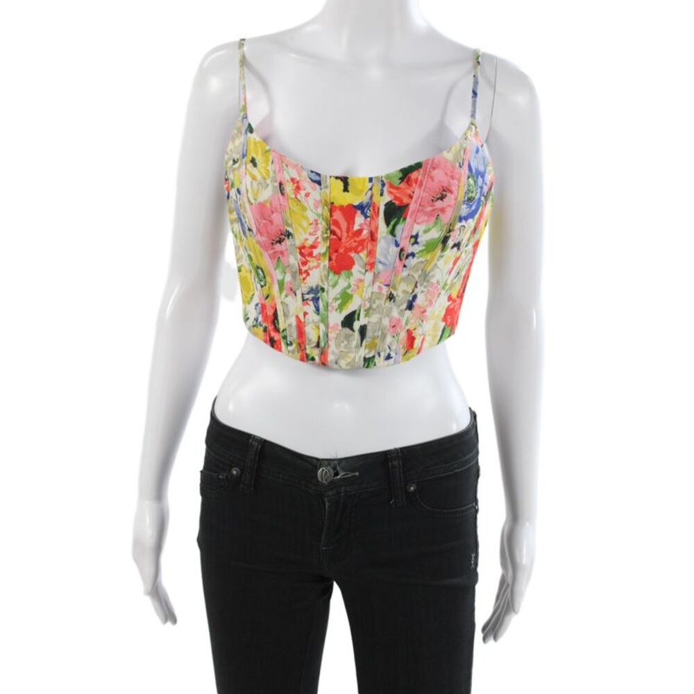 Zimmermann Womens Cropped Camisole Floral Multi Color Linen Round Neck Size 2